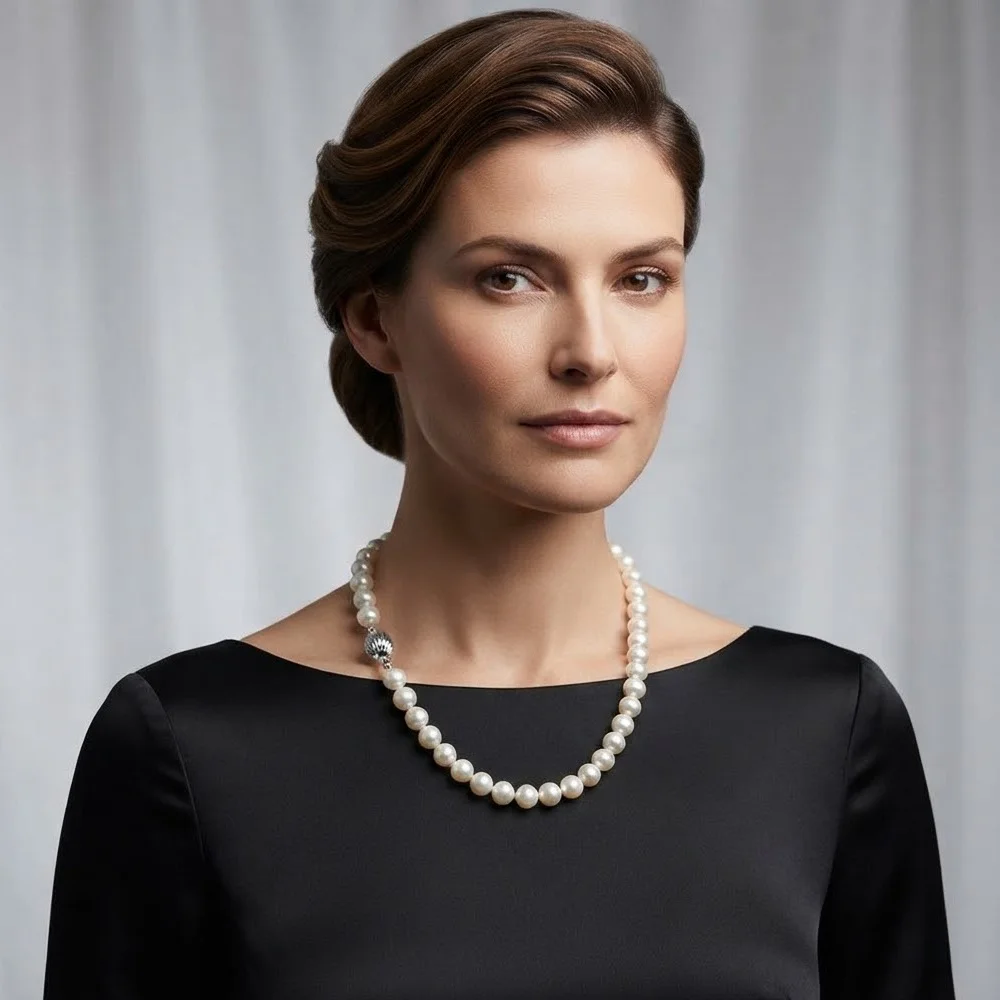 Luxury AAAA Grade Natural Freshwater Pearl Necklace Classic Round White Pearl Jewelry Elegant Women Wedding Party Gift
