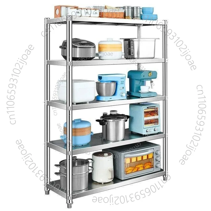 Stainless Steel Kitchen Floor-Standing Multi-Tier Storage Rack with External Holes for Cookware Organisation