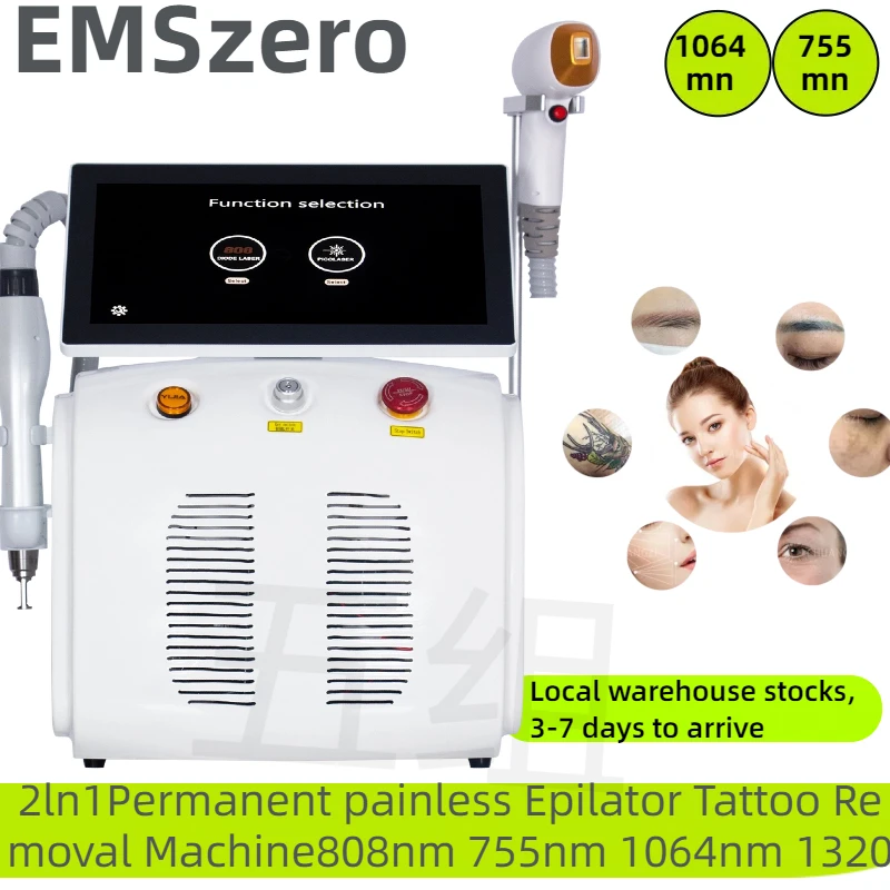 

2 in1 Diode and Picosecond 808NM Hair Removal Machine With 3 Wavelength Tattoo Removal Epilator Equipment 755nm 808nm 1064nm