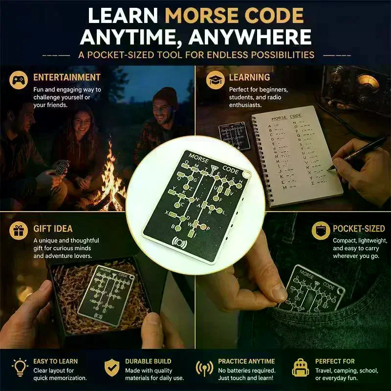Morse Code Trainer Card Pocket-Sized Portable Encryption Practice Device Lightweight Morse Code Practice Trainer LED