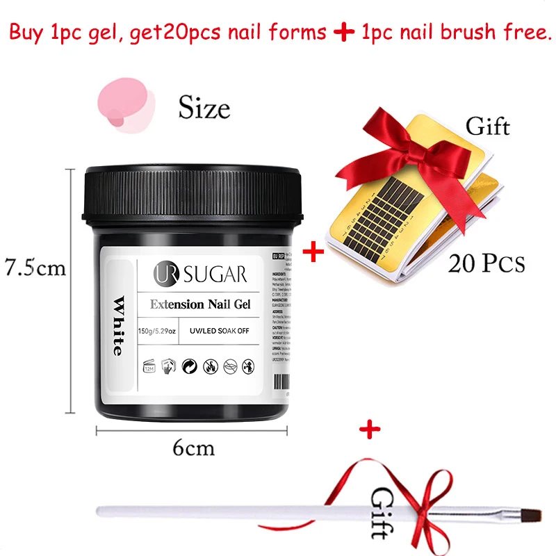 UR SUGAR 3-teiliges 150g Nagelverlängerungs-Gel-Set mit Pinsel und Formen, Klar, Rosa, Hart, Verstärkend, Schnellbauend, Abziehbares Nagelgel zur Formgebung – Detail 1
