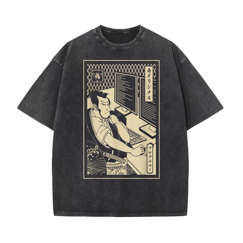 

Programmer Samurai Warrior Computer Developer T-Shirt Printed Men's High Quality Clothes 2025 Popular Wash Old Style T Shirts