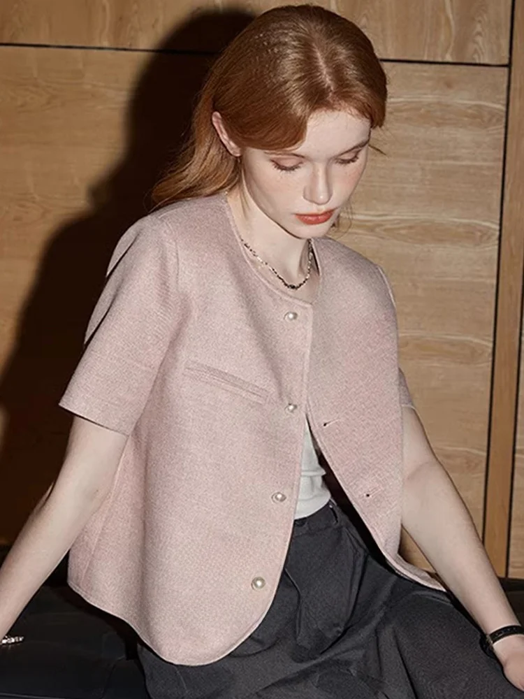 

Ele Ladylike ort Jaet Summer Faionable Svel Top Age-Defng Single Button irt Commute Sle Pure Color