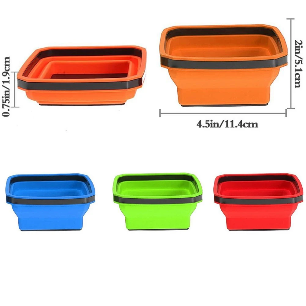 4.5 Inch Collapsible Magnetic Screw Tray Silicone Bowl Tool Part Storage Box Colorful Square Silicone Foldable Magnetic Parts Tr