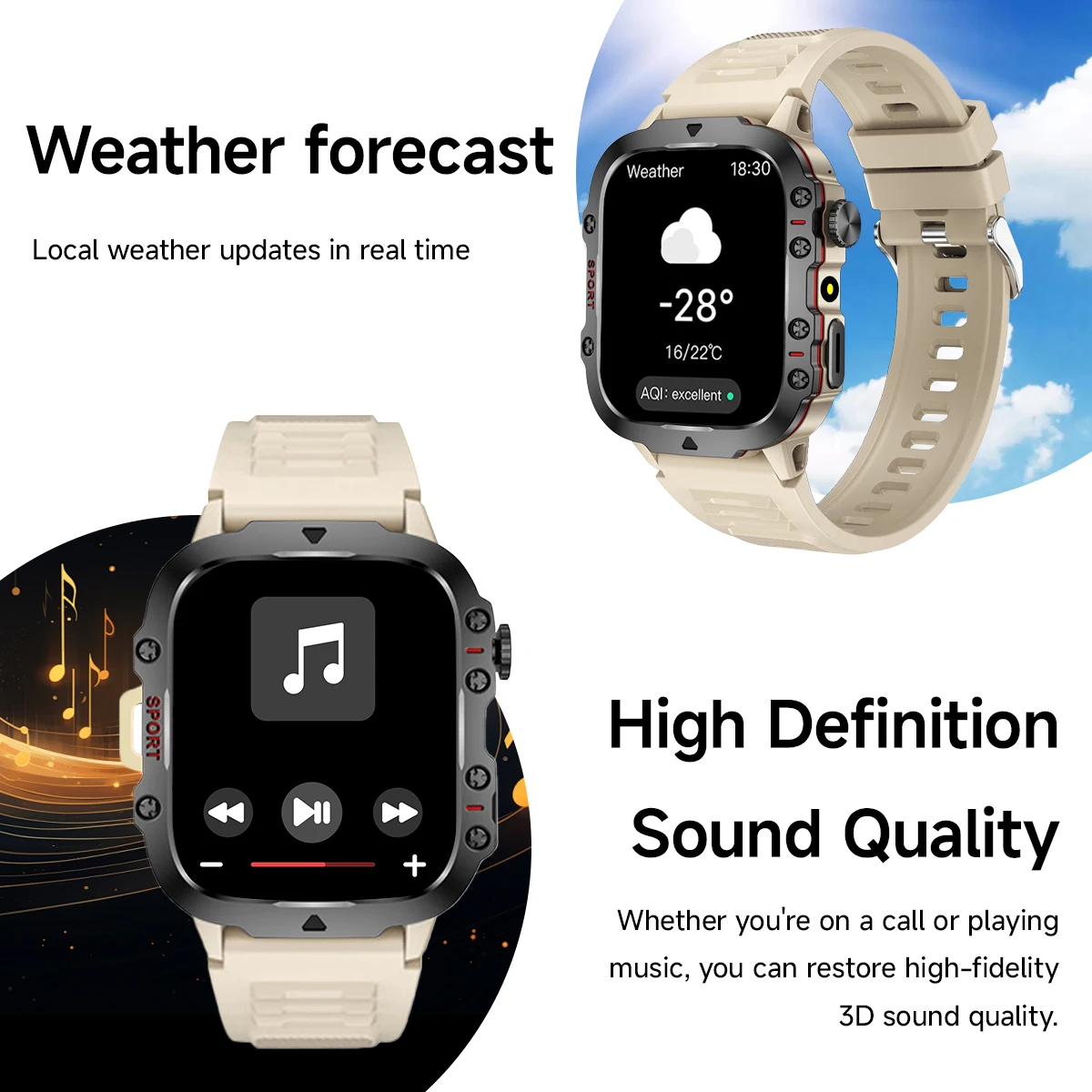 2024 ساعة ذكية رياضية متينة جديدة للرجال بلوتوث مكالمة مراقبة الصحة الرياضة مقاوم للماء الساعات الذكية