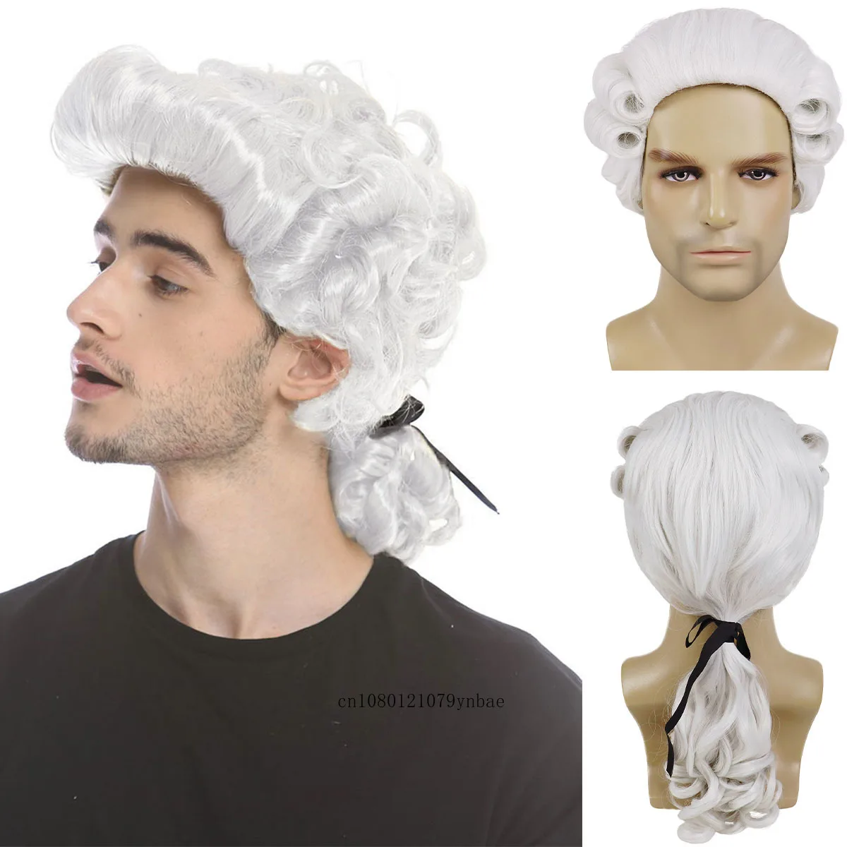 Synthetic Hair White Lawyer Judge Baroque Curly Male Wigs Deluxe Historical Long Cosplay Wig for Men Halloween Heat Resistant