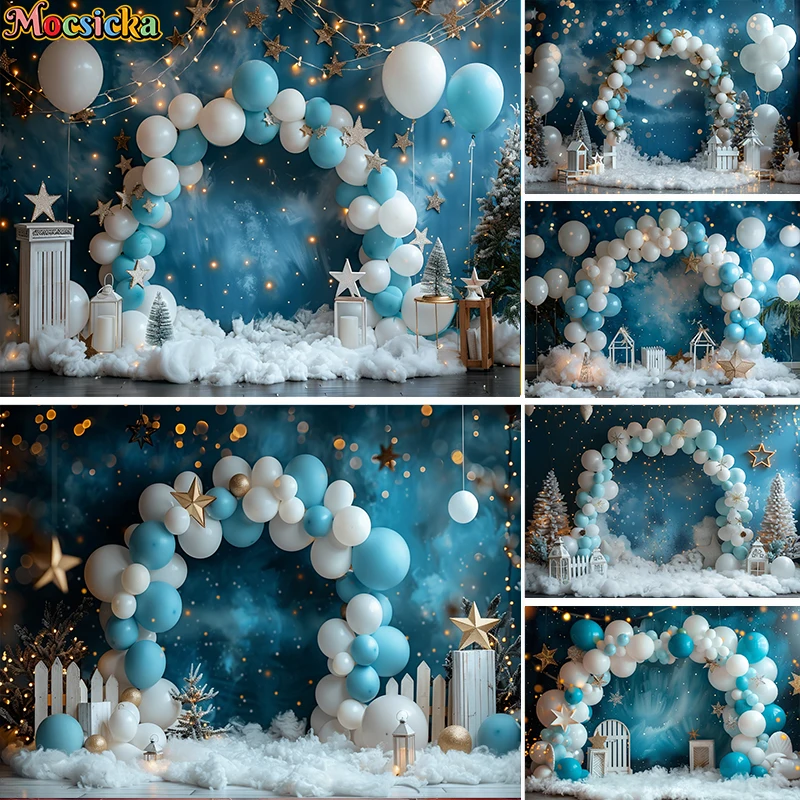 

Mocsicka Photography Background Arch Balloon Snowflake Stars Glitter Kids Birthday Cake Smash Decor Backdrop Photo Studio