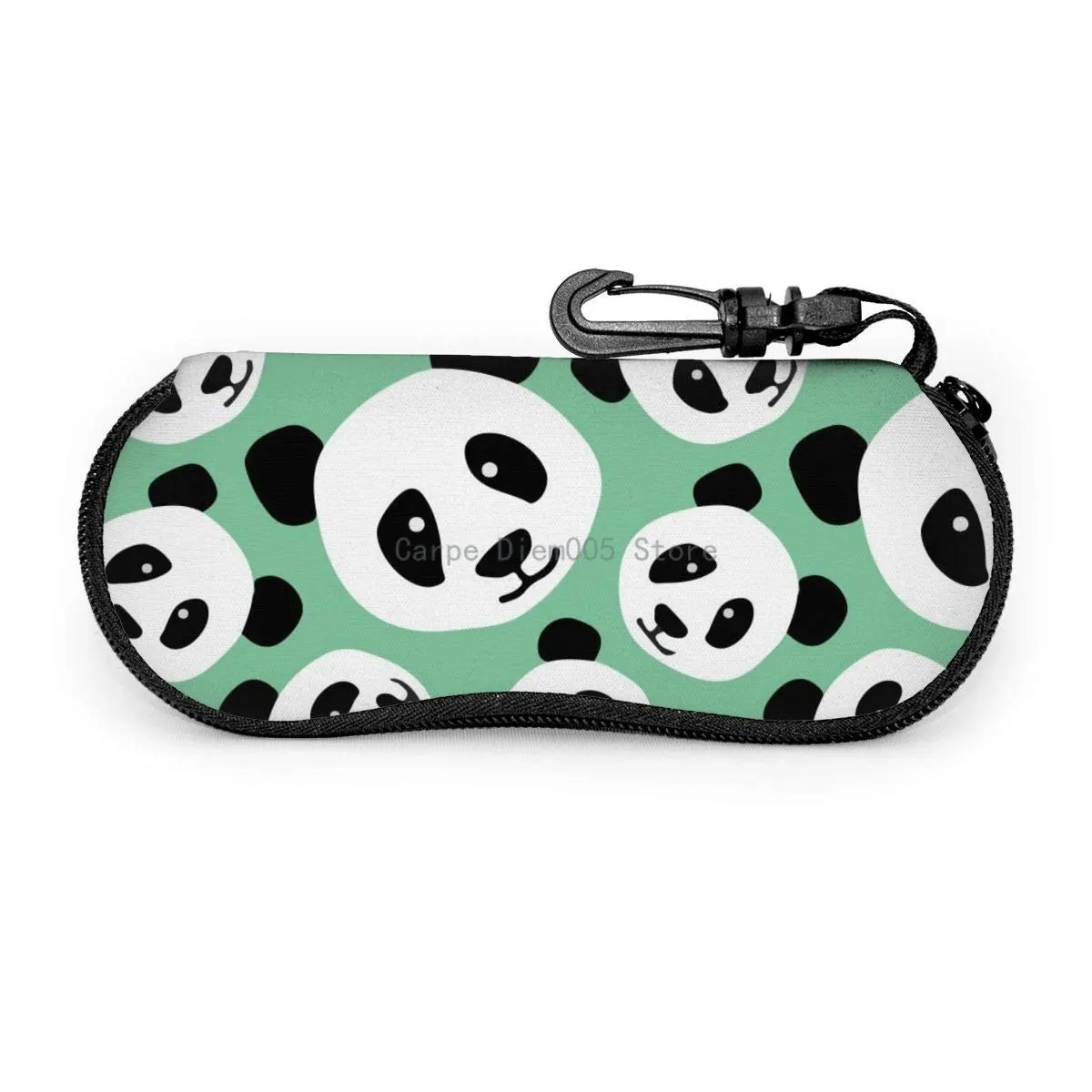 Glasses Case With Carabiner Panda's Kawaii Face Portable Neoprene Zipper Sunglasses Soft Case