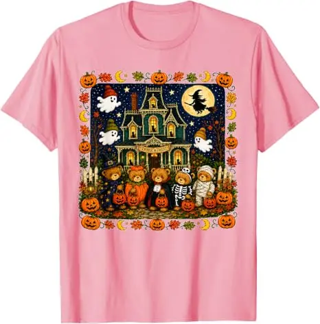 Lustiges Bären-T-Shirt mit Geisterhaus-Grafik, Y2k Horror Mummy Ghost Trick-or-Treat, It's A Scream Dare You Visit Halloween-Kostüm – Detail 7