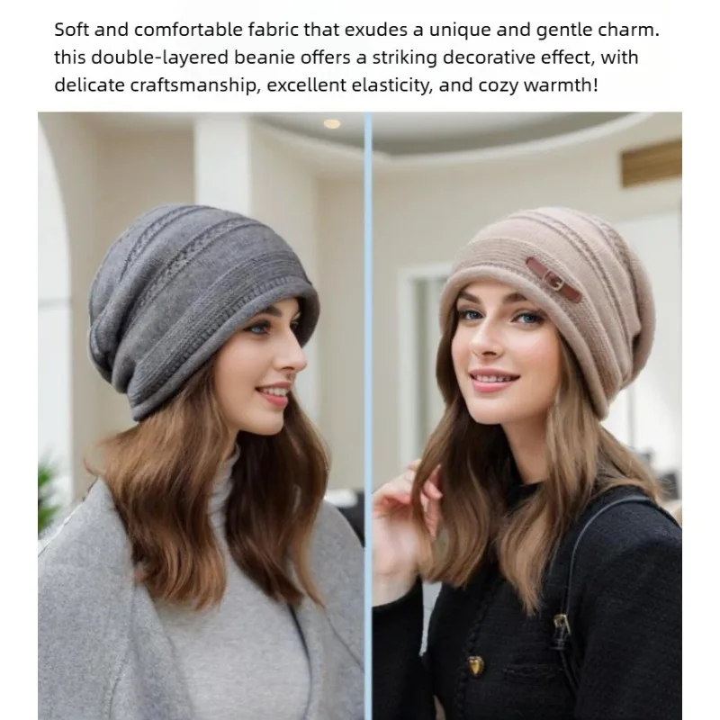 Winter Women Fleece Lined Knit Beanie Warm Cable Slouchy Hat New Fashion Versatile Pullover Skull Cap