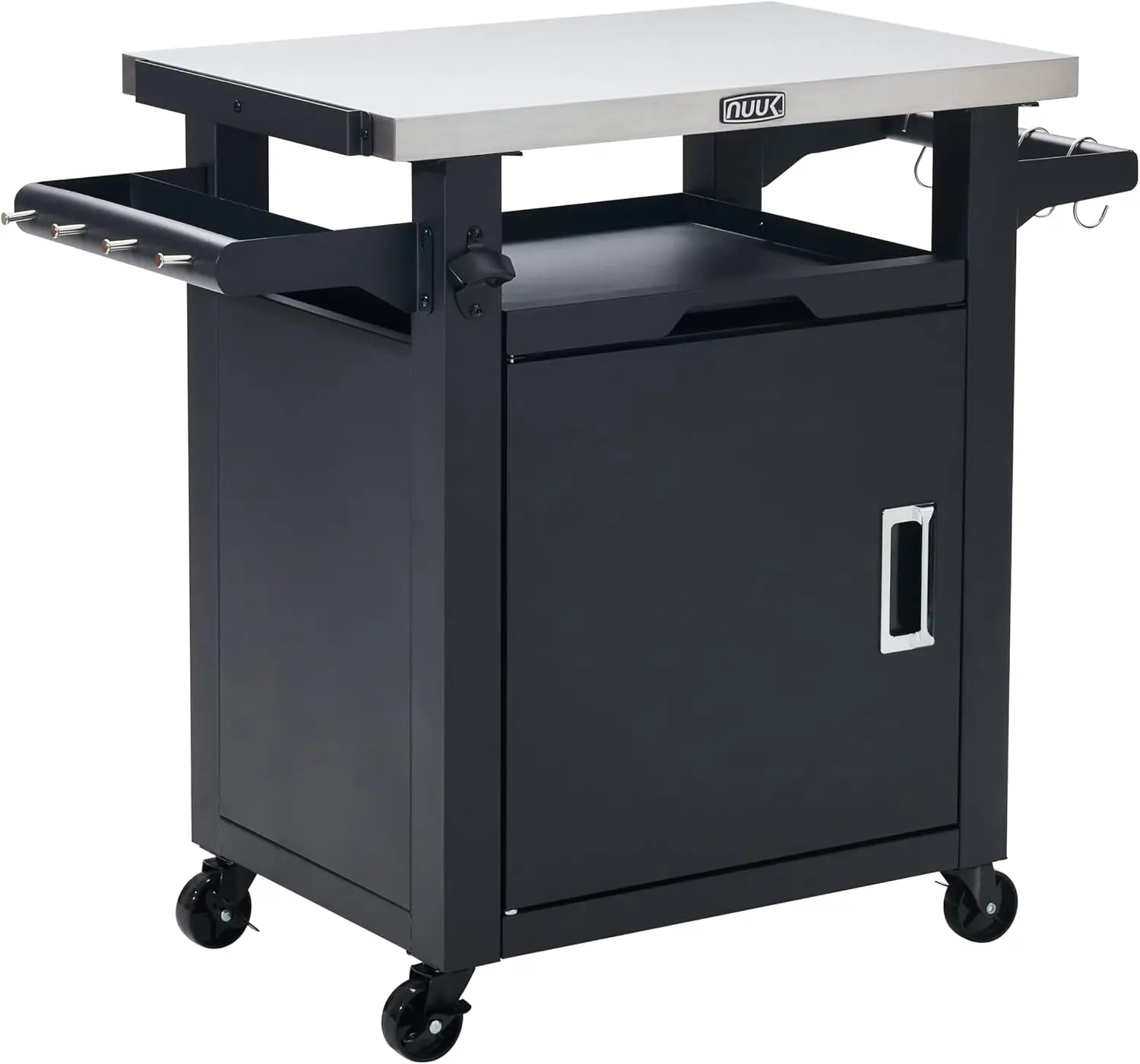 

Deluxe Outdoor Rolling Prep Station, 20" x 30" Stainless Steel Kitchen Storage Island with Enclosed Cabinet and Storage