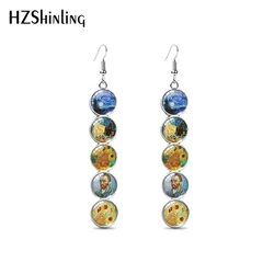 2021 Trendy The Starry Night Painting Dangle Earring Van Gogh Sunflower Art Glass Long Jewelry Fish Hook Earrings