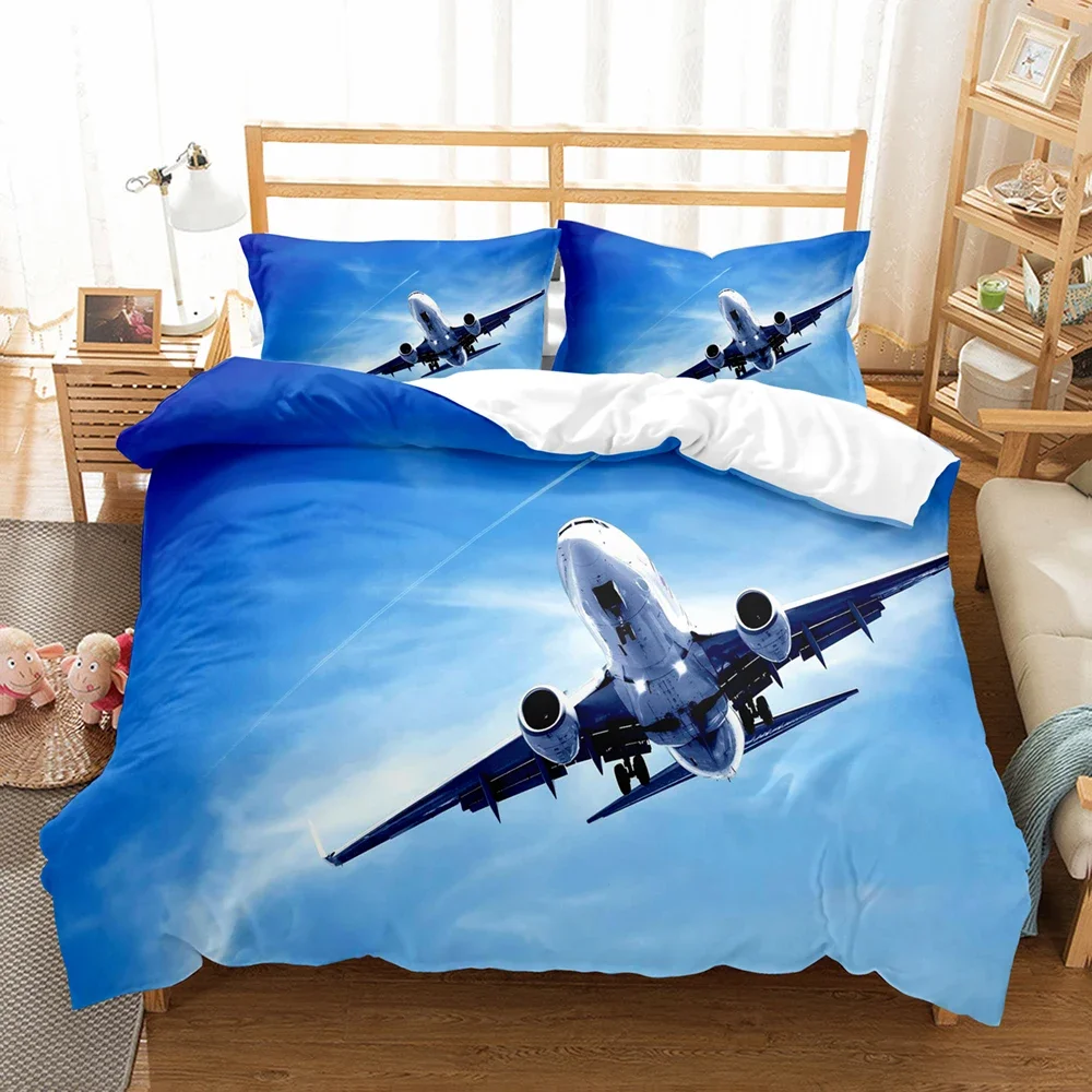 3D Bed Linen Airplane Blue Sky Printed Queen Size Bedding For Boys Kids Aircraft Duvet Cover Set Planes Home Textile De Bedding