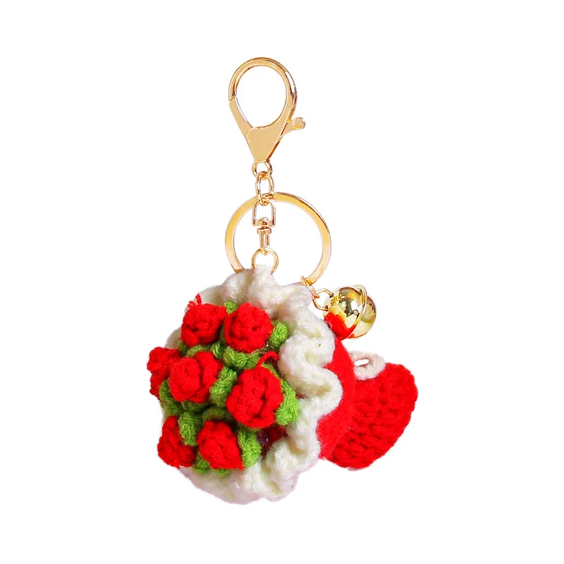 

2PCS Crochet Sunflower Hand Bouquet Keychain - Realistic Rose Accessory for Bags， Ins-Style Handmade Gift