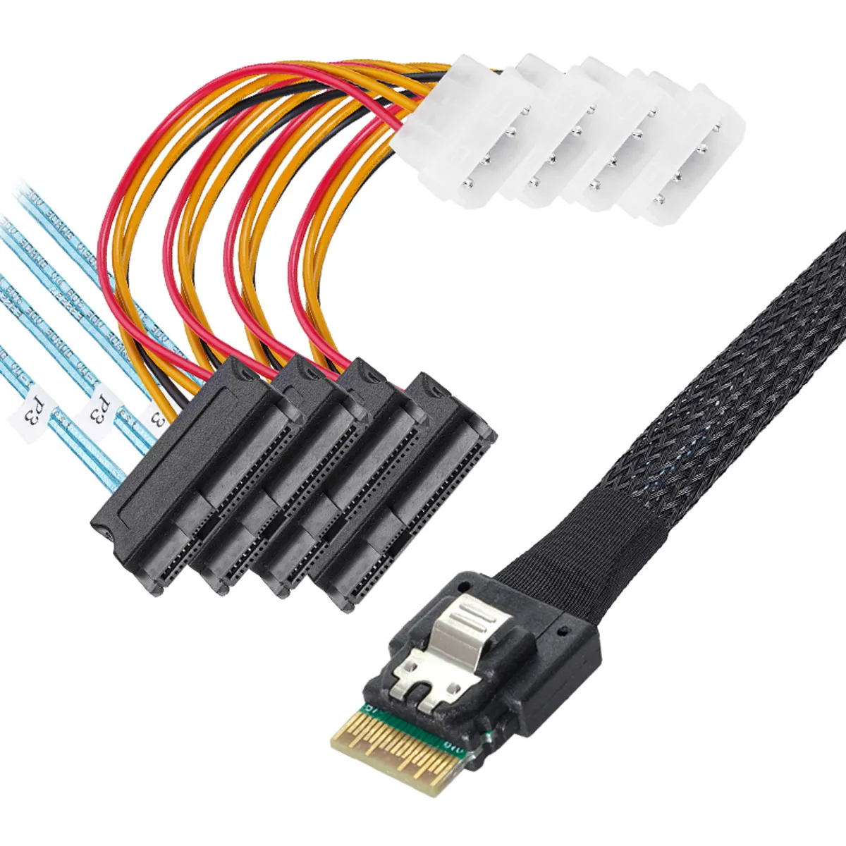 SFF-8654 4i 38pin Slimline SAS 4.0 Host to 4 SAS 29pin SFF-8654 Target Hard Disk Fanout Raid Cable