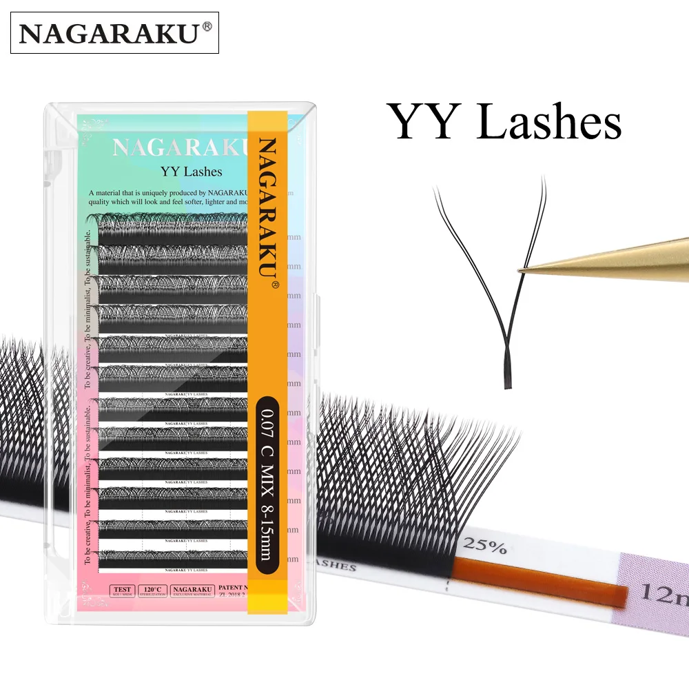 NAGARAKU YY-Form Doppel-/Dreifach-Spitz-Wimpernverlängerungen mit dreifachem Spitzenabschnitt und verflochtenen Wurzeln – Detail 1