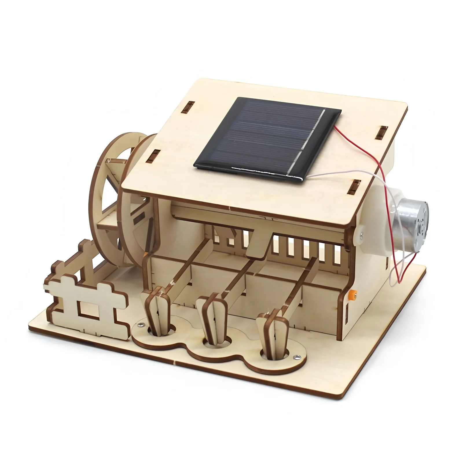 عجلة مائية تعمل بالطاقة الشمسية، نموذج تجميع مصنوع يدويًا للأطفال، أحجية الصور المقطوعة الخشبية ثلاثية الأبعاد، ألعاب تعليمية هدية ذاتية الصنع