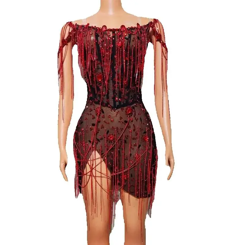 キラキラ視点ラインストーンドレス女性歌手ゴーゴー衣装ステージパフォーマンスフェスティバル衣装バー Dj Ds クラブウェア XS9340