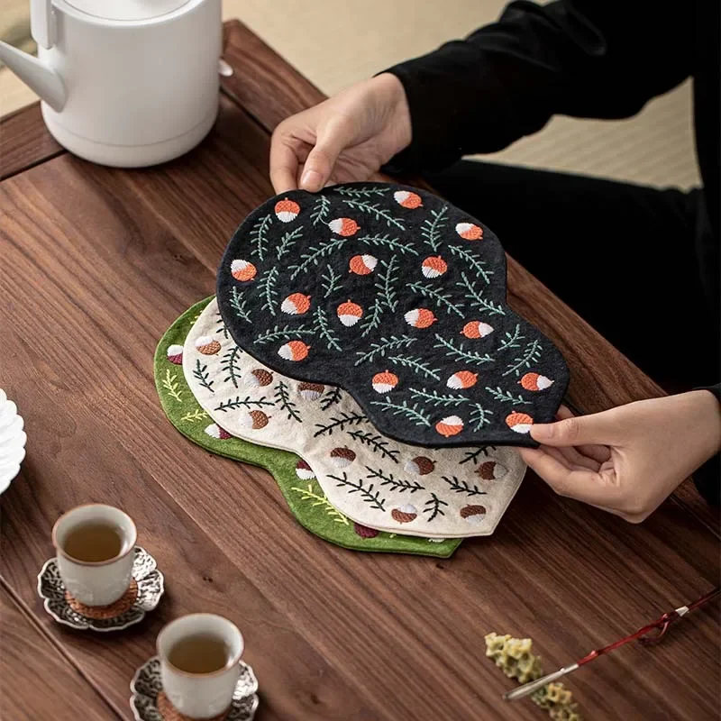 Honeycomb-shaped Pot Support Pad Embroidered Coasters New Kung Fu Tea Set Accessories Teapot Holder Tray Mat Heat Insulation Pad