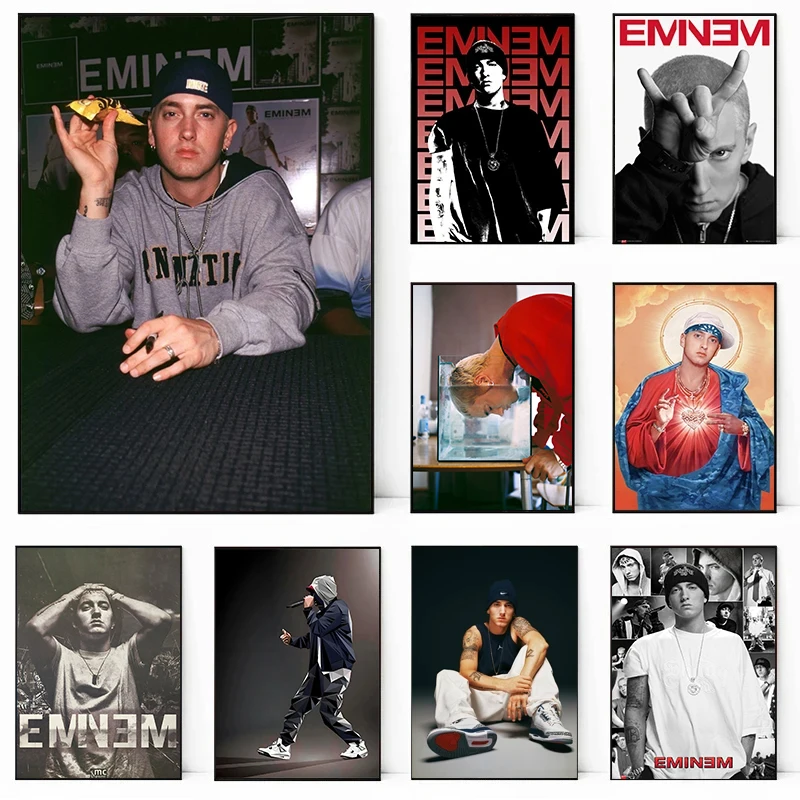 Retro Hip Hop Rapper Singer Eminem Portrait Music Poster and HD Printed Canvas Painting Wall Art Pictures Home Decor Gift