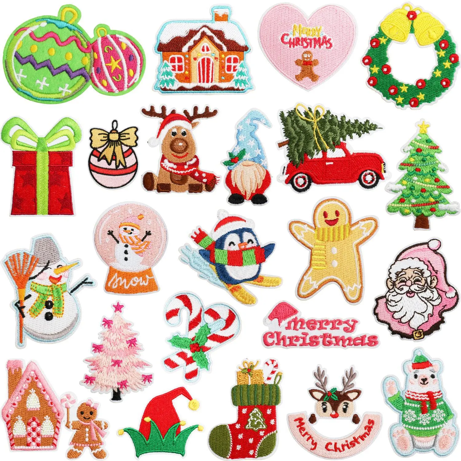 

23 pcs Christmas Sew-On Embroidered Patches, Vibrant Mixed Colors for Clothing Repair, Halloween Christmas Thanksgiving Gifts