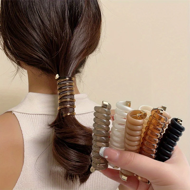 5-piece Random Color Ponytail Elastic Hairband Sets - Spiral Line Hair Accessories - Fashionable Headbands - Women's Headbands