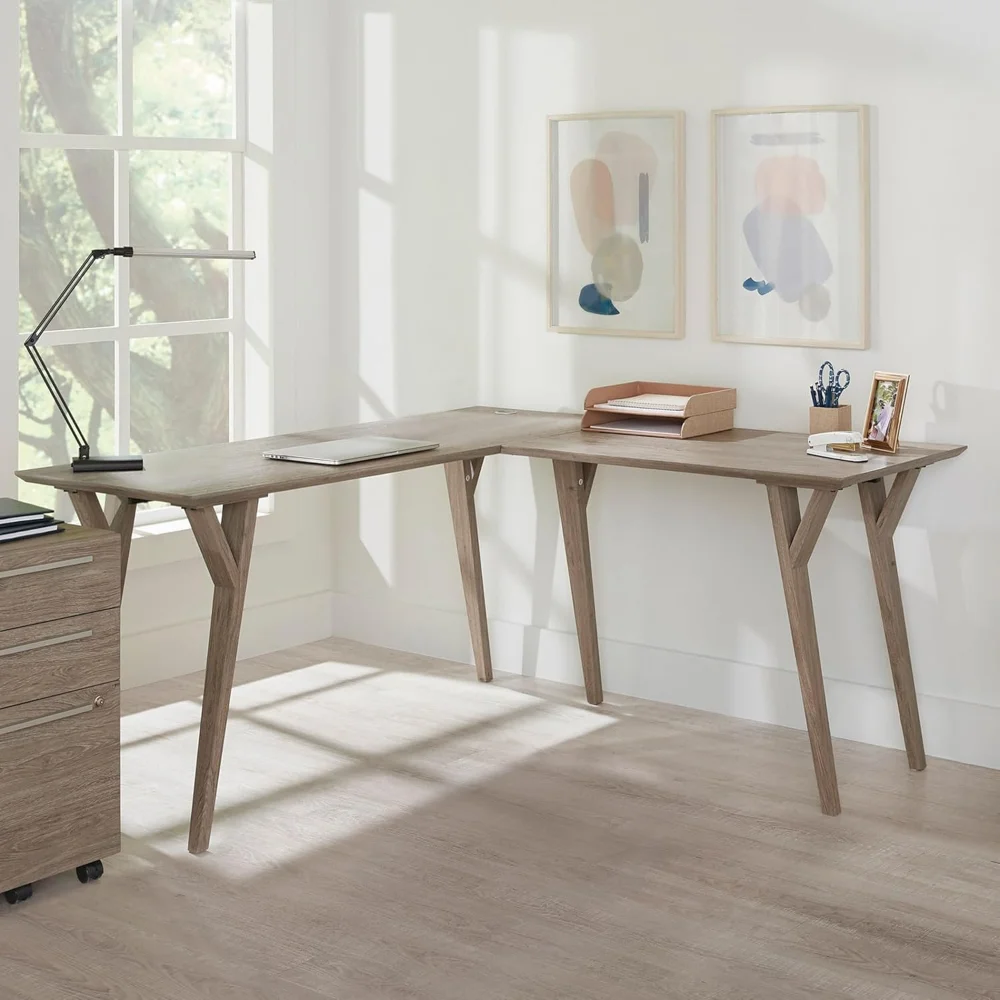 

Trezza 62"W L-Shaped Computer Desk, Light Oak