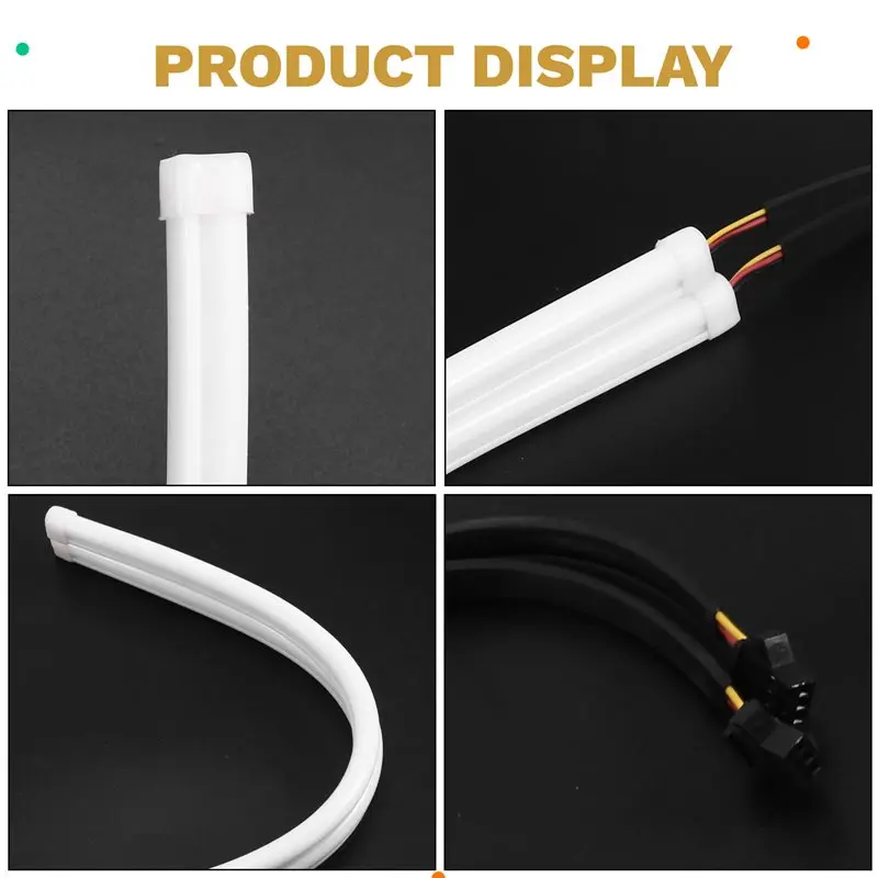 Sequential LED 60CM Super Bright Flexible Daytime Running Light DRL Strip Tube Switchback Headlights Ice Blue + Yellow-A28K