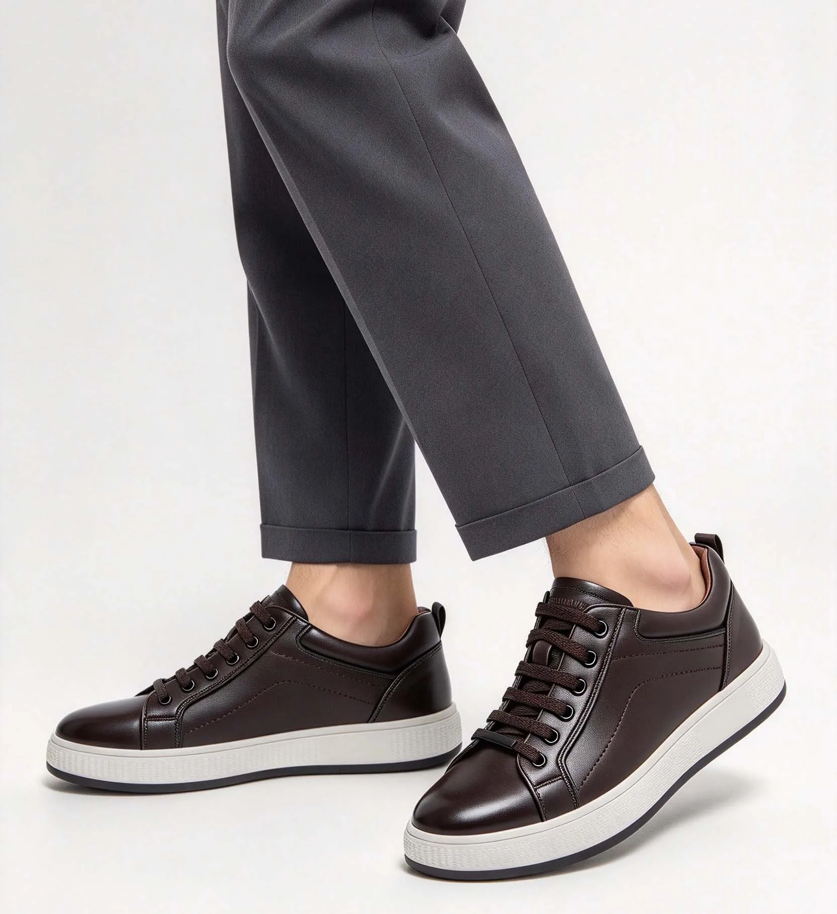 Men's Casual Lace-Up Sneakers,Low Top Dress Sneakers,Lightweight White Thick Sole Business Walking Shoes for Daily Commute