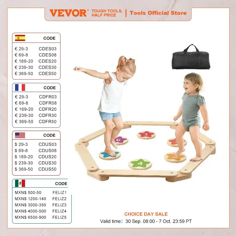 

VEVOR 6PCS Kids Balance Beam Stepping Stones Wooden Toddler Balance Boards Indoor/Outdoor Montessori Toy for Children 2-6 Gift