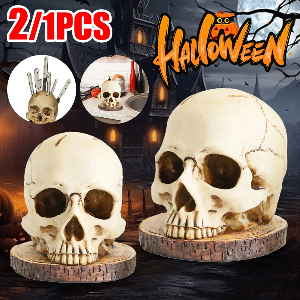 Kitchen Storage Knife Rack Halloween Decorations Resin Fruit Knife Storage Rack Counter Top Skull Knives Holders Scary Party