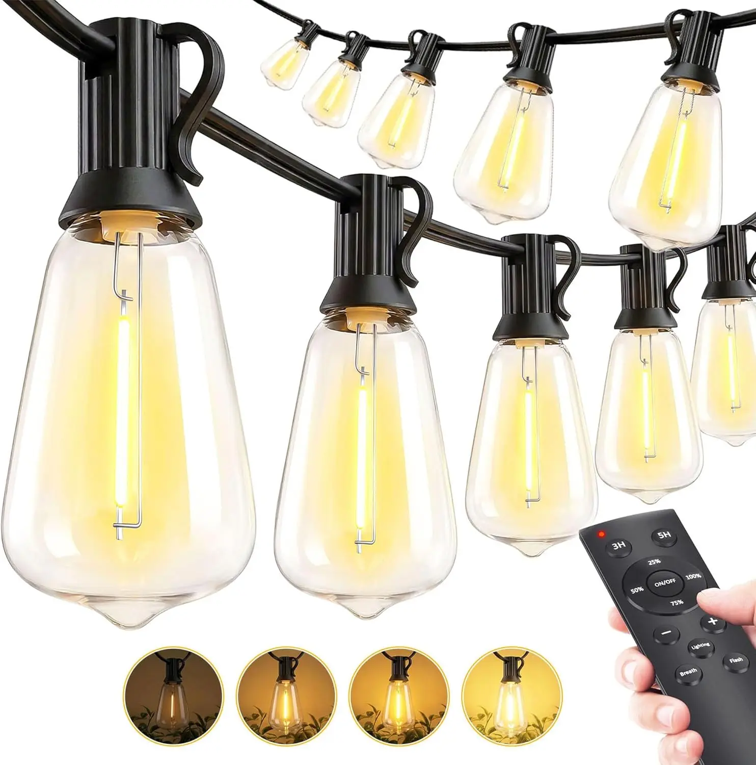 

200FT Outdoor String Lights with Remote Dimmable, 78 ST38 Shatterproof Bulbs, Waterproof Patio Lighting for Backyard, Gazebo, Party