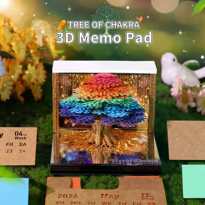 Calendar 2026 Desk Calendar With LED Light 3D Tear-away Calendar Paper Carving Art Memo Pad Notepad Gift Christmas