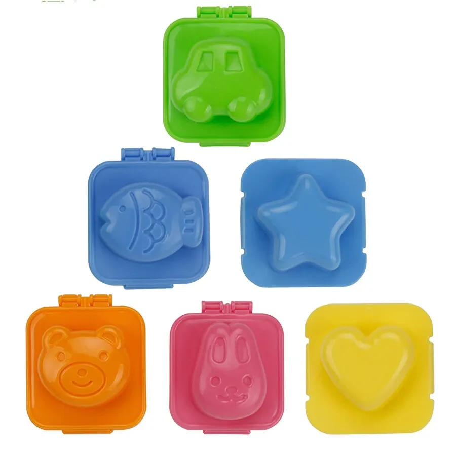 6PCS Cartoon Cute Boil Egg Mold/ Fish Car Heart Shape Egg Sushi Rice Mold Mould/ Decorating Fondant Cake Tool