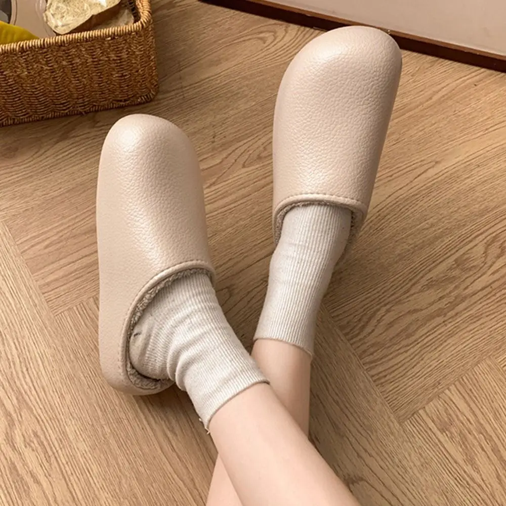 36-41 المرأة نعال قماش الدفء بلون الشتاء أحذية منزلية المضادة للانزلاق نمط الجلود الدافئة نعال قماش ملابس المنزل #3