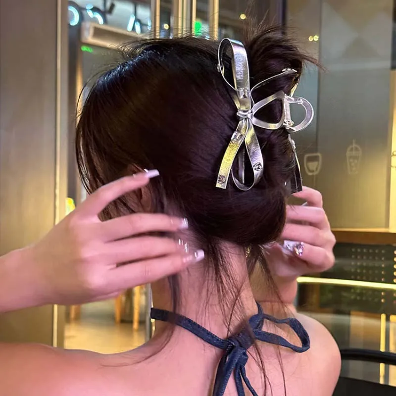 Silver Color Bow Hairpin Temperament Elegant Women Hair Claw Clips Princess Headdress Fashion Grab Clip Female Hair Accessories