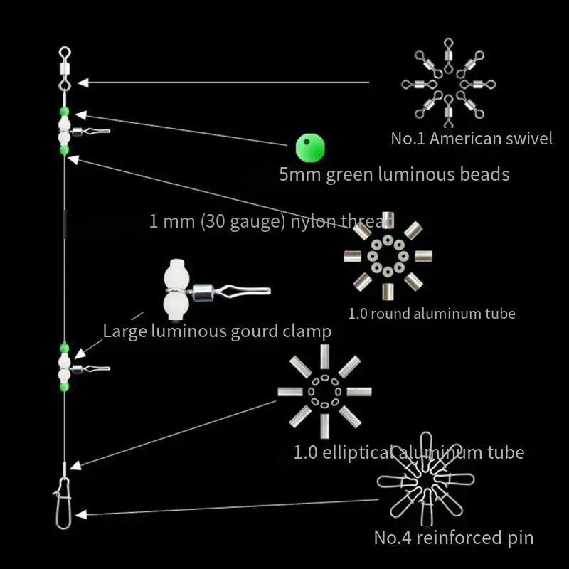 PD Fishing Gear Large Luminous Gourd Wire Clamp Line Set Sea Fishing Quick Change Wire Skewer Hook Accessories