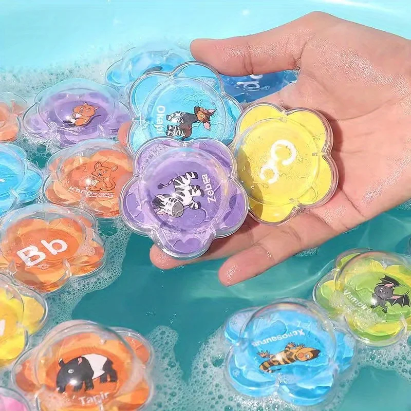 1 conjunto de brinquedos de banho flutuantes, números do alfabeto, animais, conjunto de brinquedos educativos à prova d'água não tóxicos para crianças, aprendizagem de tempo de banho
