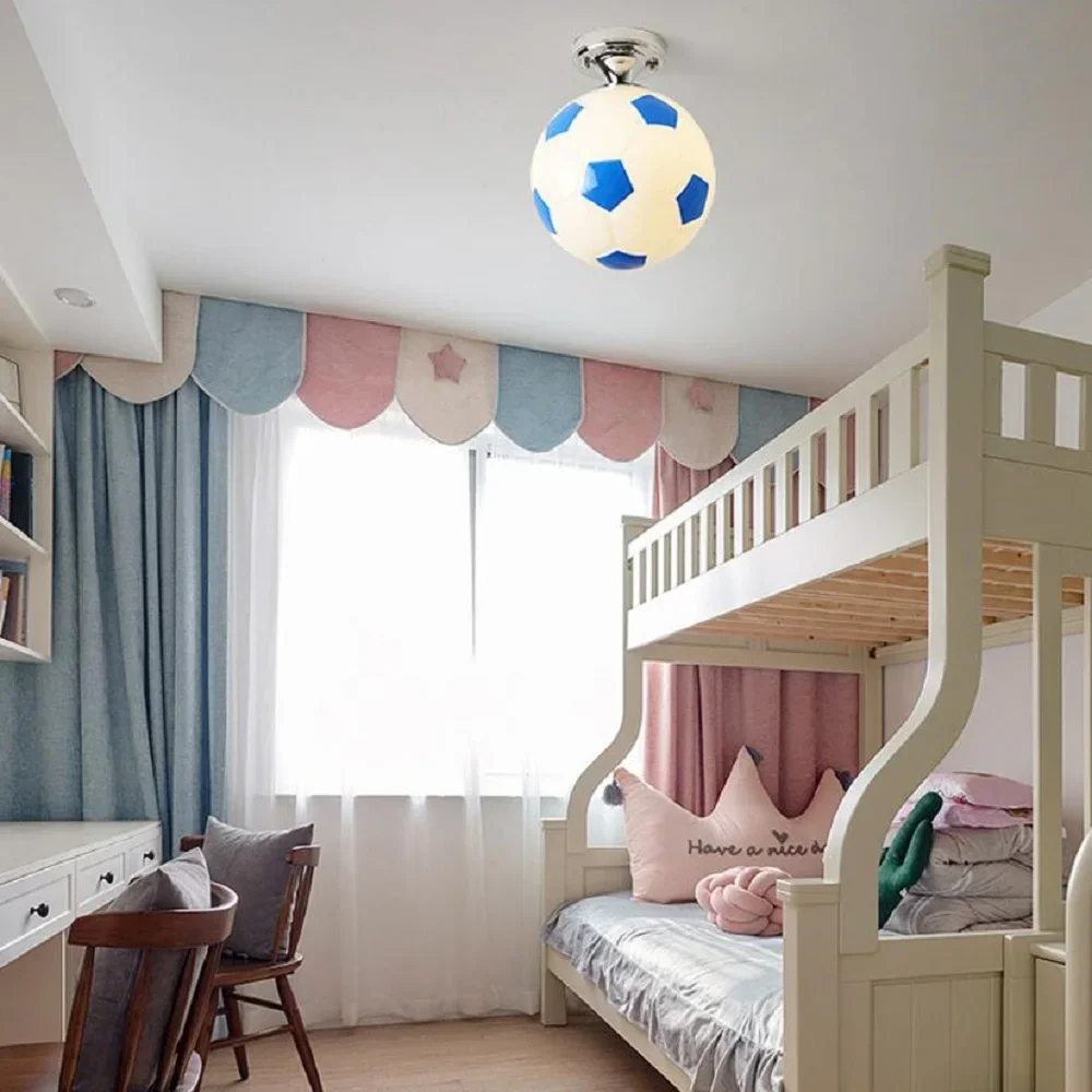 Voetbal Led Plafondverlichting 220V E27 Voetbalbar Plafondlamp Creatieve Kids Jongen Slaapkamer Decoratie Lichte Kroonluchter