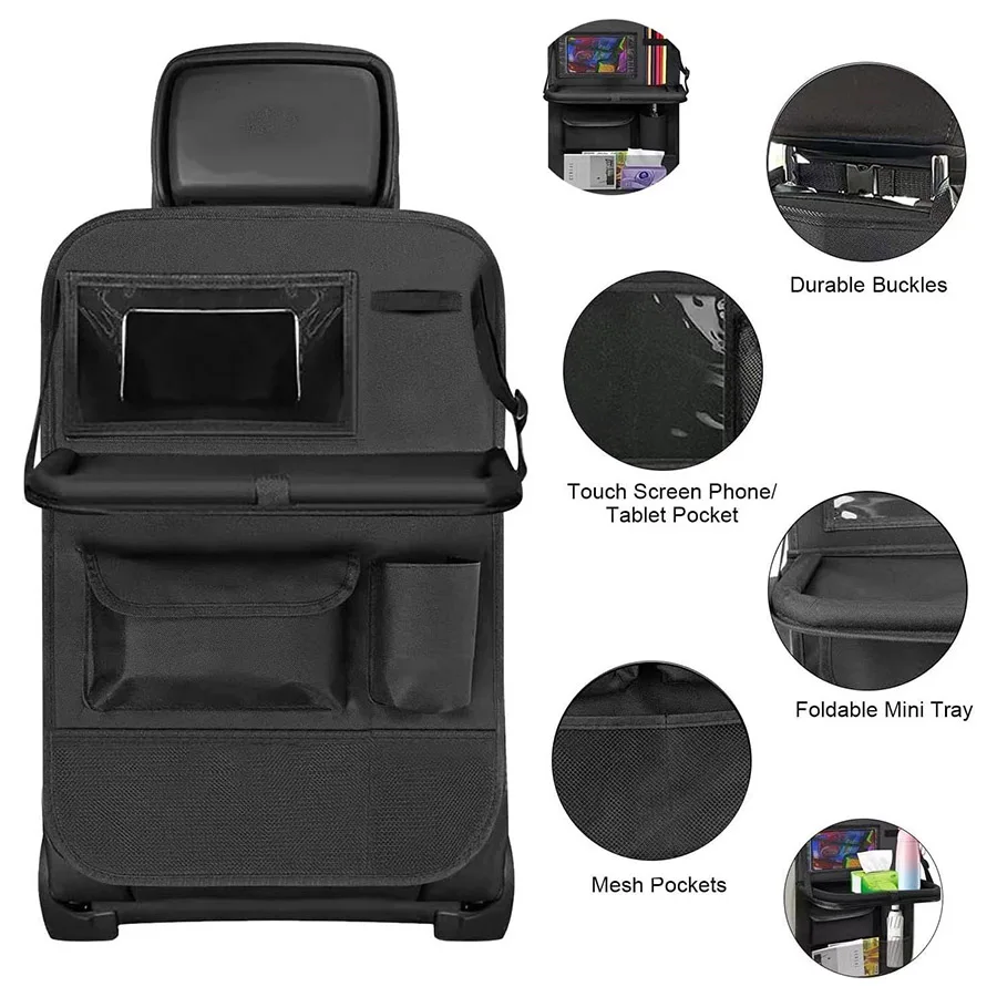 Multifunction Oxford Auto Car Back Seat Hanging Storage Pocket Organizer With Foldable Table Tissuel Pad Bottle Holder