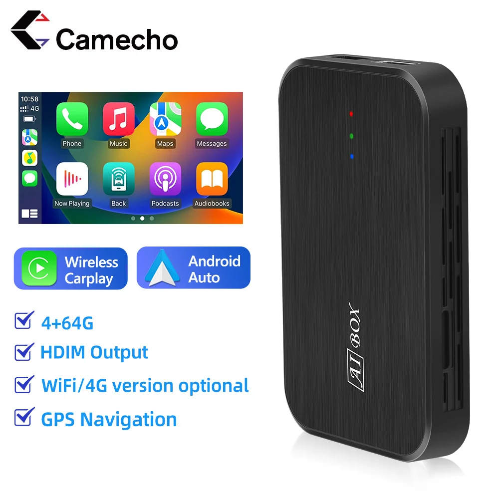 

Camecho Wireless CarPlay Box Car Multimedia Player Quad Core 2GB+32GB Android Auto Adapter Keep the Original CarPlay Function