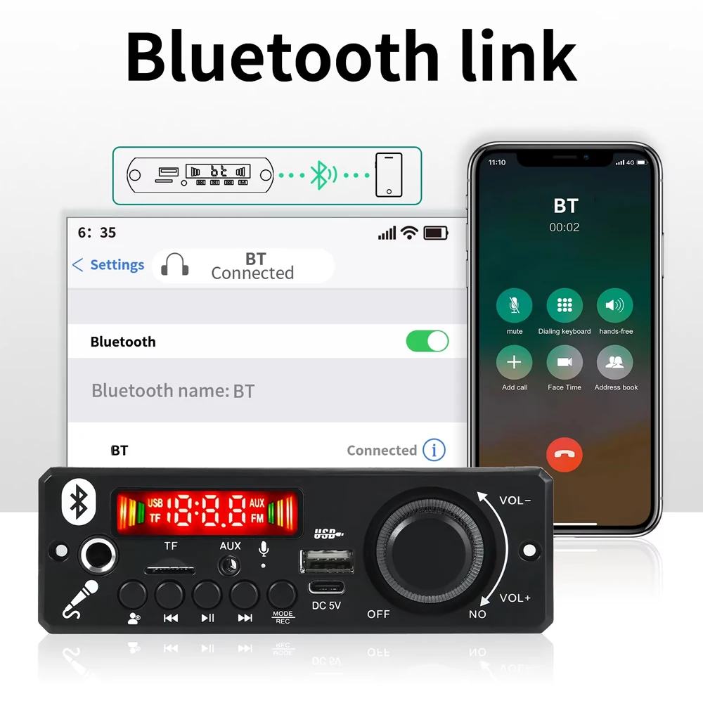 Immagine 6: KEBIDU Lettore MP3 Bluetooth, Scheda Decoder MP3 WMA DC 5V, Amplificatore 6W, Modulo Audio Stereo DIY, Kit Audio per Auto con USB, TF, Radio e Registratore