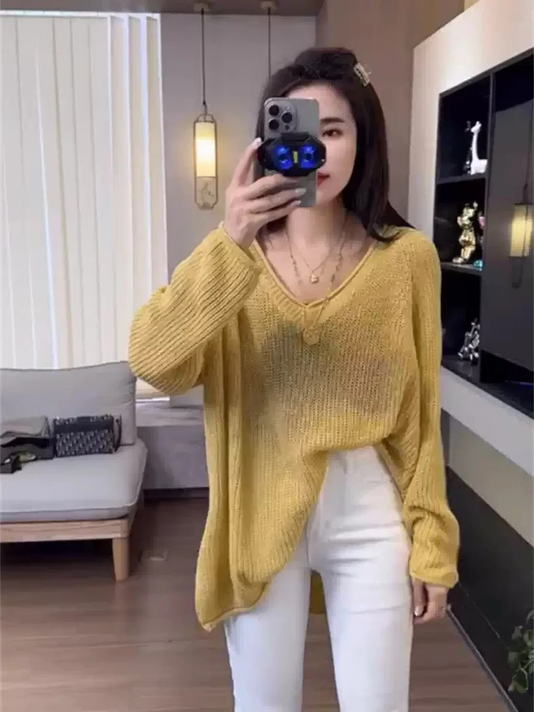 

Свитер Ele V-Ne с вырезами, больших размеров, 300 Pou, розовый, скрывающий недостатки фигуры, универсальный базовый слой