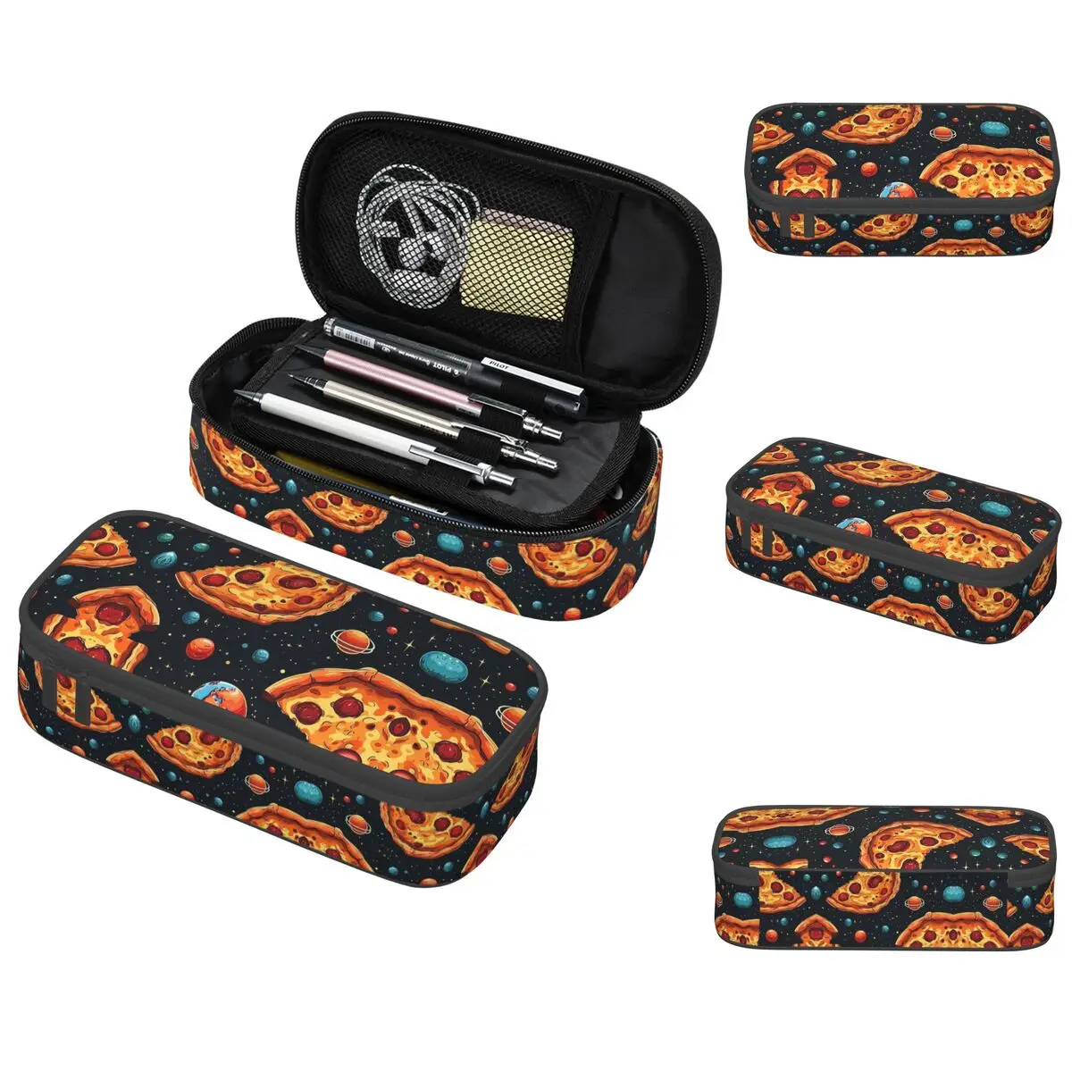 Pizza In Space Cosmic Foodie Design Whimsical Pizza Lover's Artwork Pencil Cases Big Capacity Pen Bags Pen Box Pencil Pouch