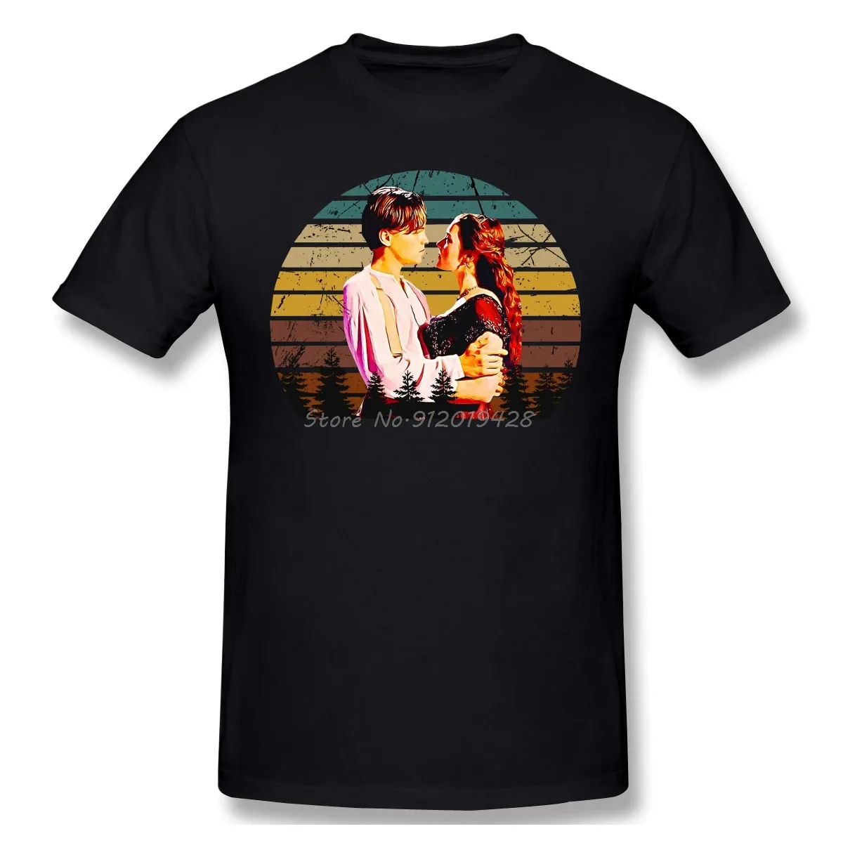 Men Titanic Valentine Romantic Film Black T-Shirt Vintage Design Rose And Jack Classic Pure Cotton Tees Harajuku TShirt