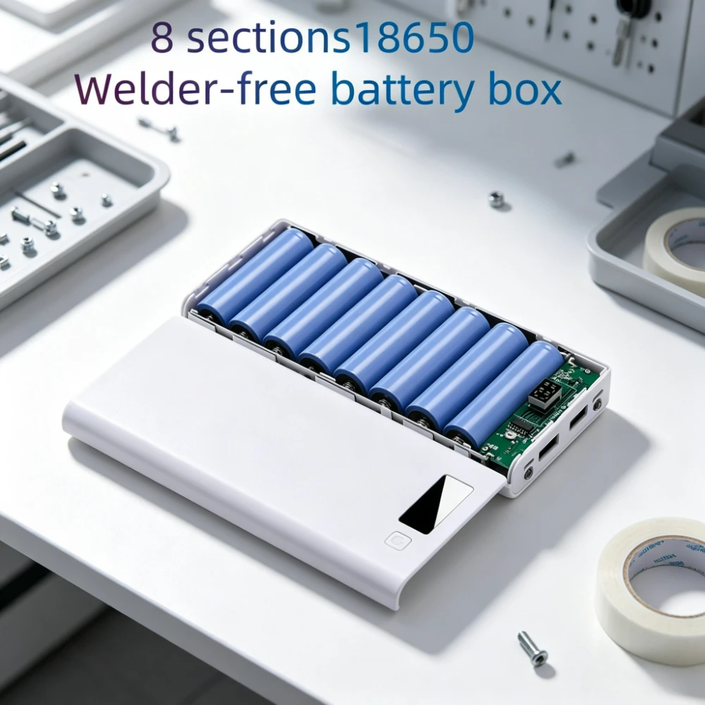 8×18650 Battery Box DIY Power Bank Shell Case Welder-free Dual USB LED Digital Display Portable Battery Holder Phone Storage Box