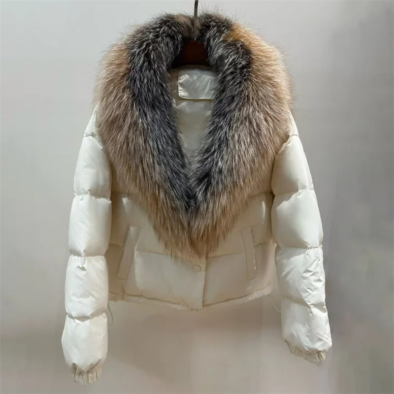 سترة شتوية نسائية 2025 جديدة 90 معطف سميك دافئ مملوء بطة بيضاء معطف سميك قابل للفصل بياقة من فرو الثعلب معاطف سفلية y2k سترات للأسفل