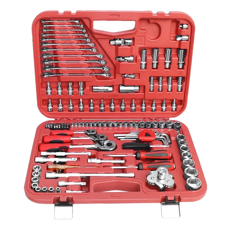 121Pcs Automotive Socket Ratchet Wrench Tool Set, Multi-purpose Hand Tool Kit with Storage Box for Vehicle & Home Repair
