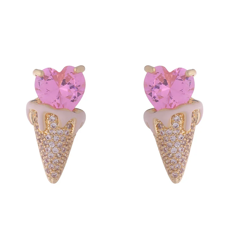 2023 New Sight Crystal Ice Cream Stud Earrings For Women Fashion Brand Jewelry Elegant Heart Earrings Gift