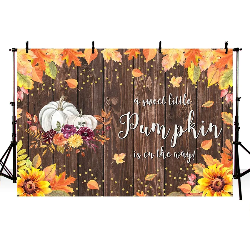 Mehofond Sweet Pumpkin Baby Shower Backdrop for Kids Wooden Board Pink Floral Decoratio Background Photography Studio Photo Prop